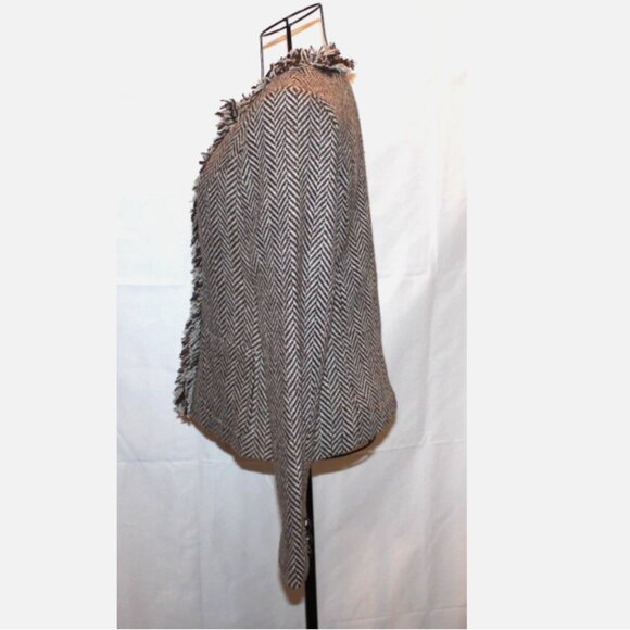 Cynthia Rowley Brown Chevron Blazer Raw Edged Fringed Jacket Sz S NWT Lined - Picture 3 of 4